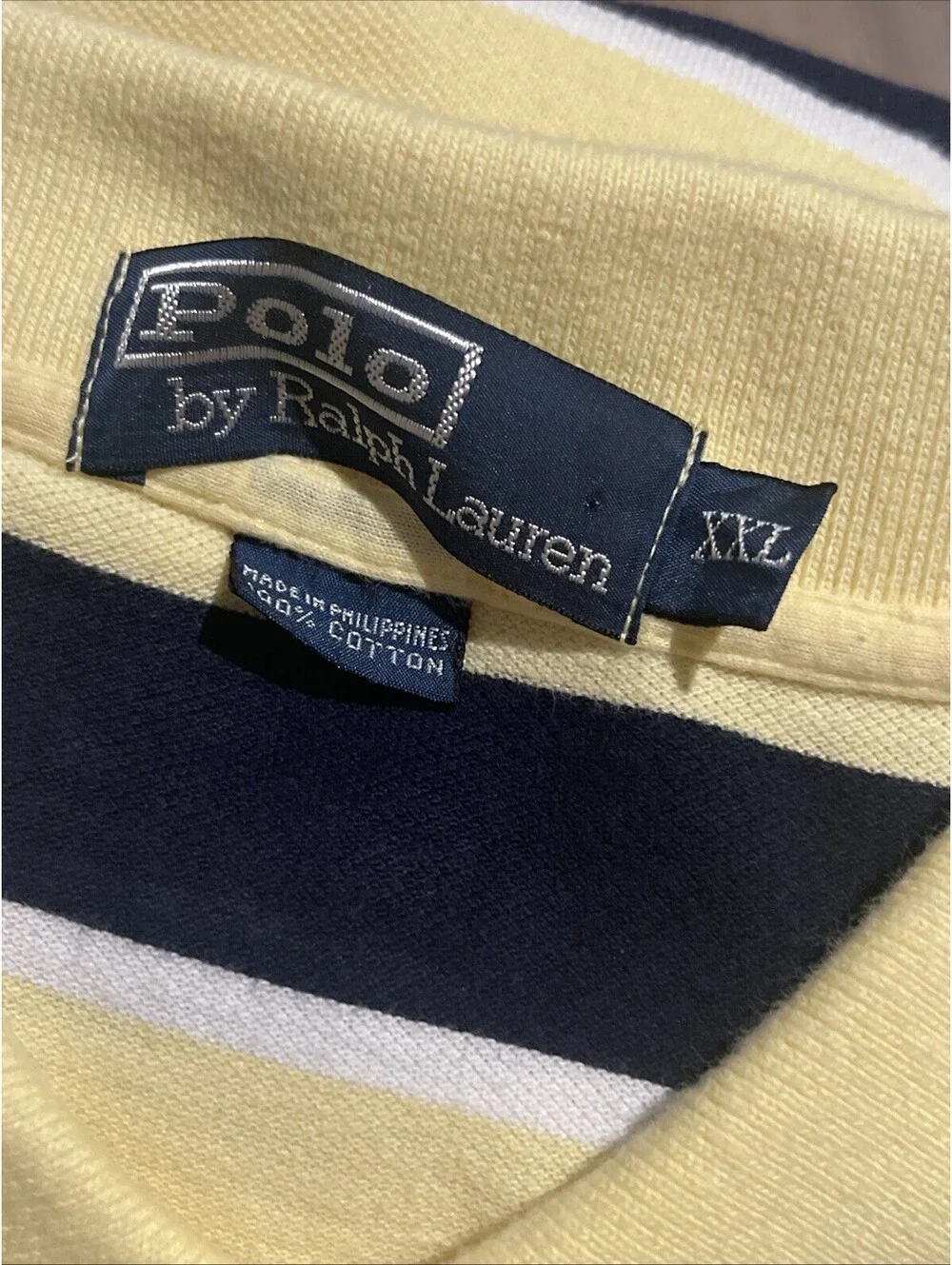 Polo Ralph Lauren Yellow Navy Striped Polo Size XXL 100% Cotton